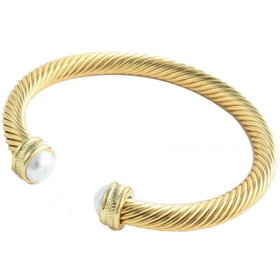 Pearl Two Tone Plated Cable Bangle A11BA