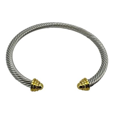 Gold Tip Two Toned Cable Bangle A26BA