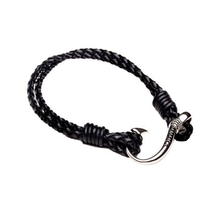 Black Leather Jamaica Hook Bracelet