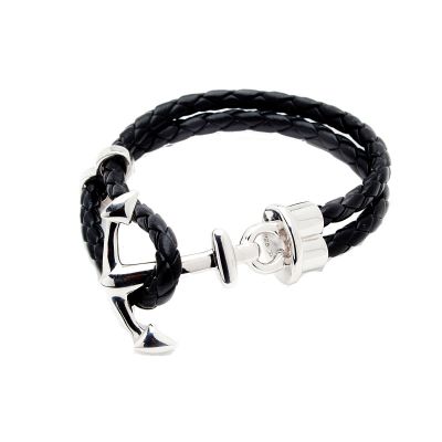 Black Leather Anchor Bracelet 