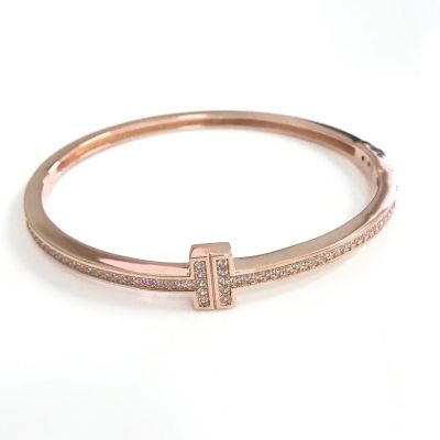 T-BAR STERLING SILVER WITH ROSE PLATING BANGLE 