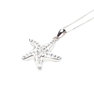  White Swarovski Twisted Starfish Pendant