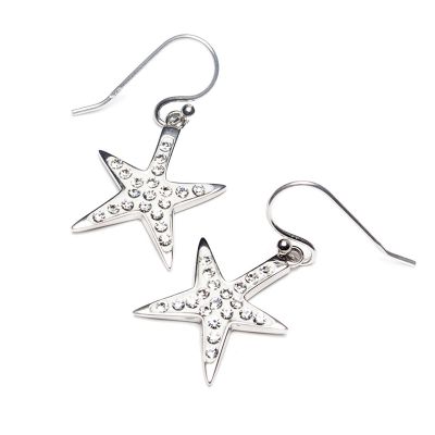 White Swarovski Starfish Drop Earrings